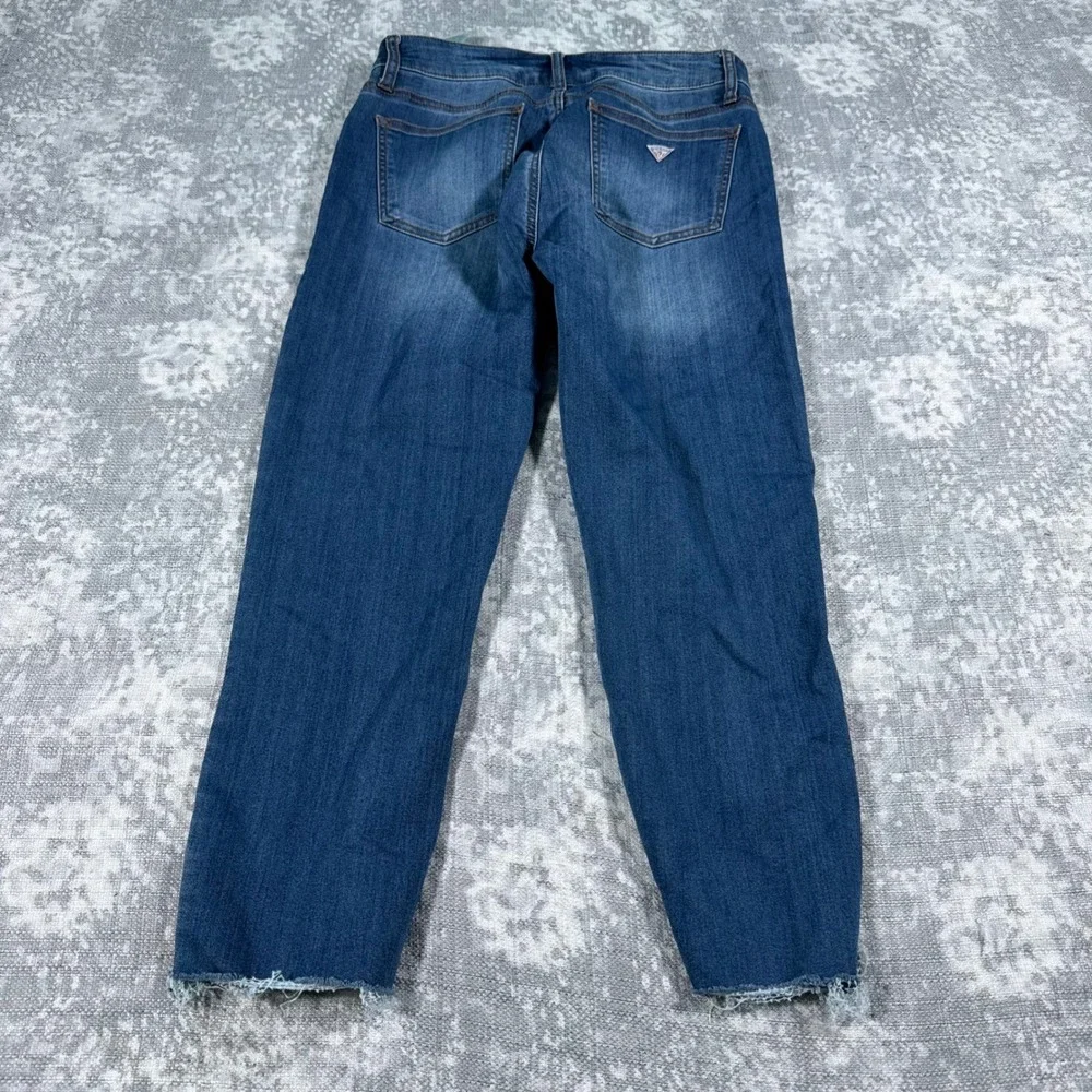 Guess Slim Jeans Women's 28 Blue Raw Hem Mid Rise Medium Wash - Picture 9 of 11